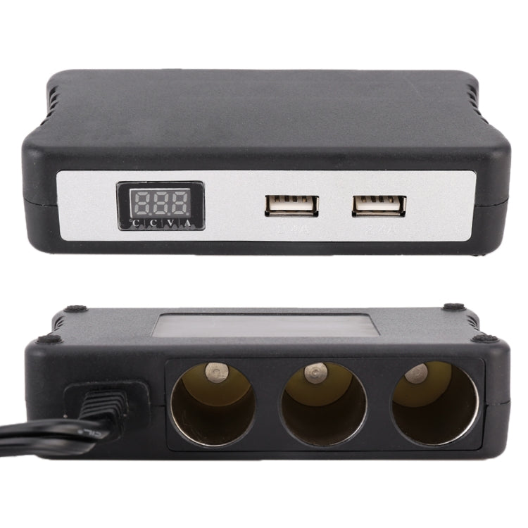 Multi-functional Cigarette Socket Lighter Splitter with 2 USB Ports 2.4A Phone Car Charger with Digital Display