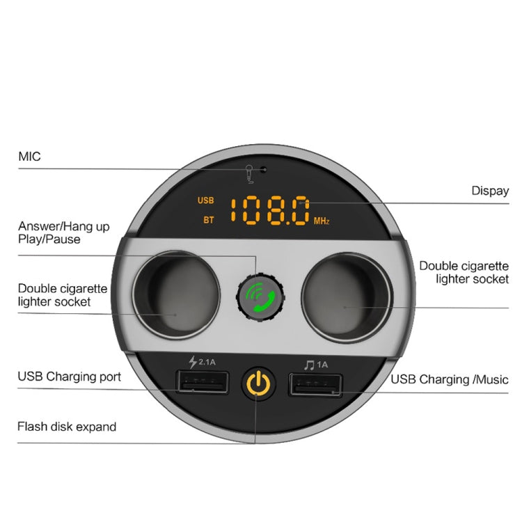 401E Car MP3 Bluetooth Player FM Transmitter with 2 Socket Cigarette Lighter Splitter 2 x USB Charger