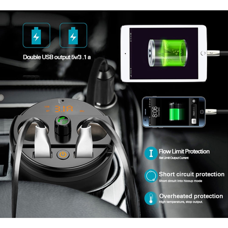 401E Car MP3 Bluetooth Player FM Transmitter with 2 Socket Cigarette Lighter Splitter 2 x USB Charger