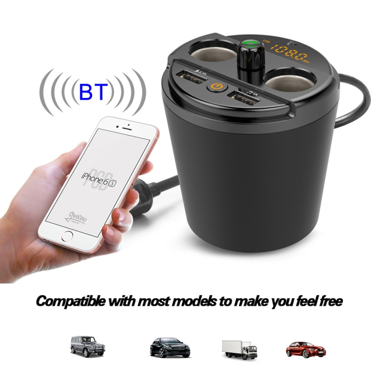 401E Car MP3 Bluetooth Player FM Transmitter with 2 Socket Cigarette Lighter Splitter 2 x USB Charger