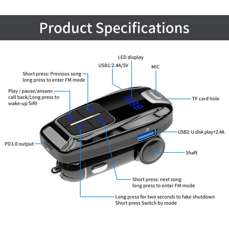 BC59 Car MP3 Bluetooth Player FM Transmitter PD 3.0 Fast Charger