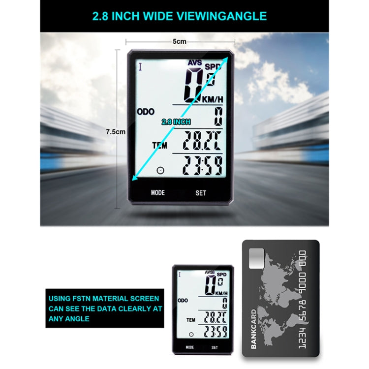 2.8 inch English Wired Waterproof Cycle Computer LCD Odometer Speedometer with Extension Holder
