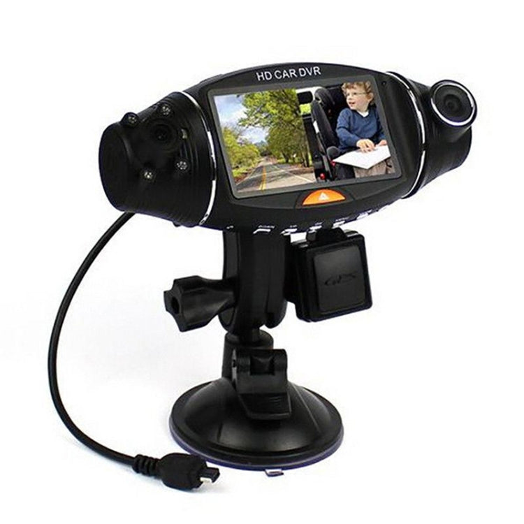 R310 2.7 inch Dual Lens Wide Angle Night Vision HD 720P Video Car DVR, Support TF Card (32GB Max) / Motion Detection / G-Sensor