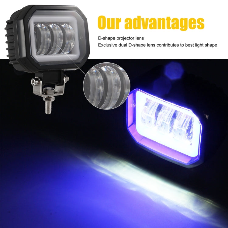 2 PCS Car 4 inch Square Spotlight Work Light with Angel Eyes