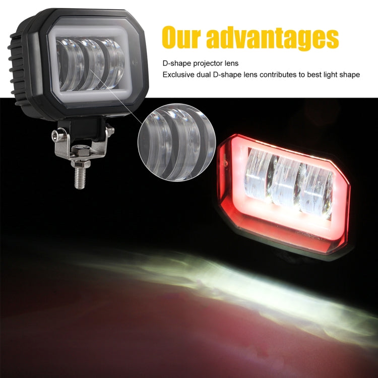 2 PCS Car 4 inch Square Spotlight Work Light with Angel Eyes