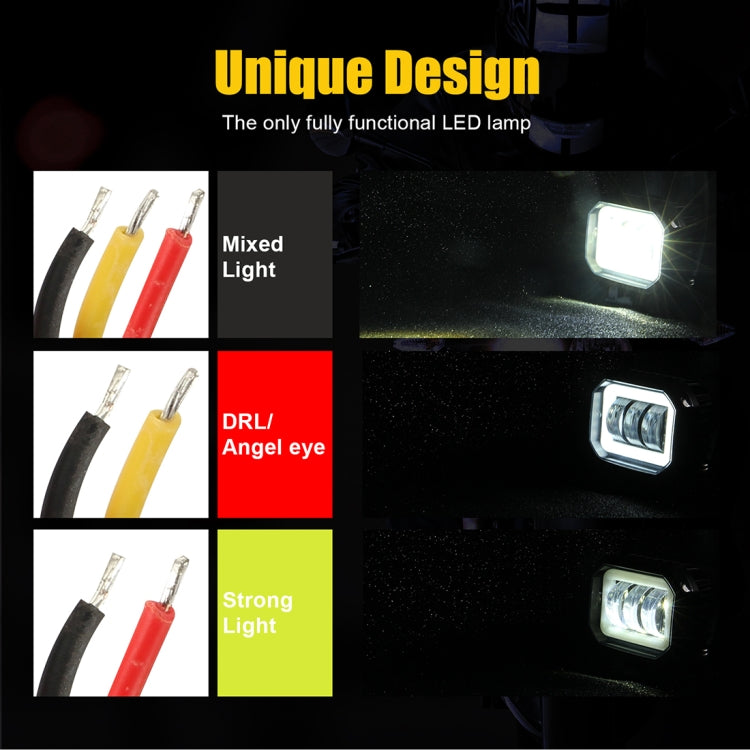 2 PCS Car 4 inch Square Spotlight Work Light with Angel Eyes