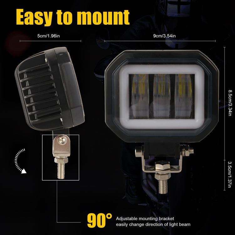 2 PCS Car 4 inch Square Spotlight Work Light with Angel Eyes