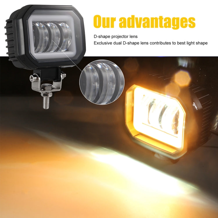 2 PCS Car 4 inch Square Spotlight Work Light with Angel Eyes