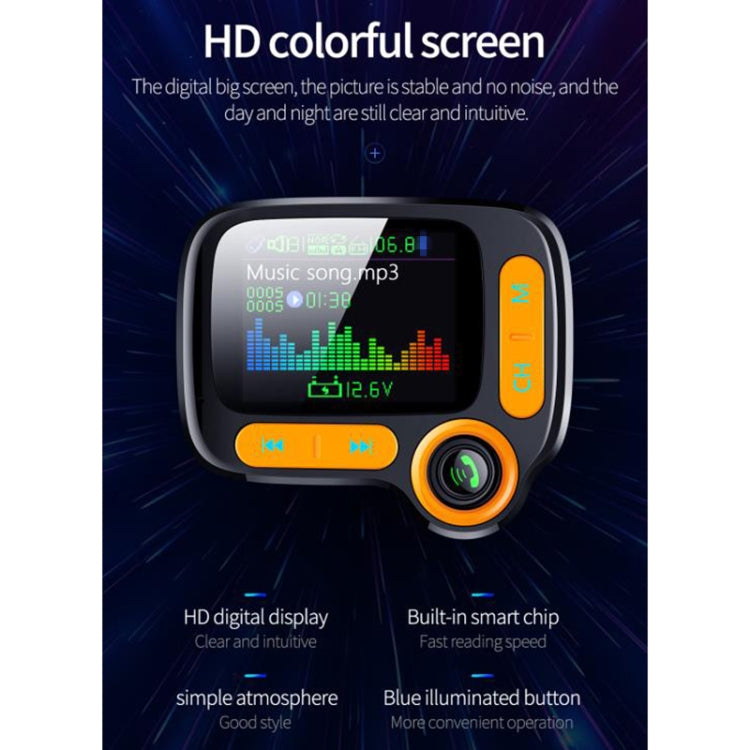 1.77 Color Screen Car MP3 Bluetooth Player FM Transmitter QC3.0 Fast Charger