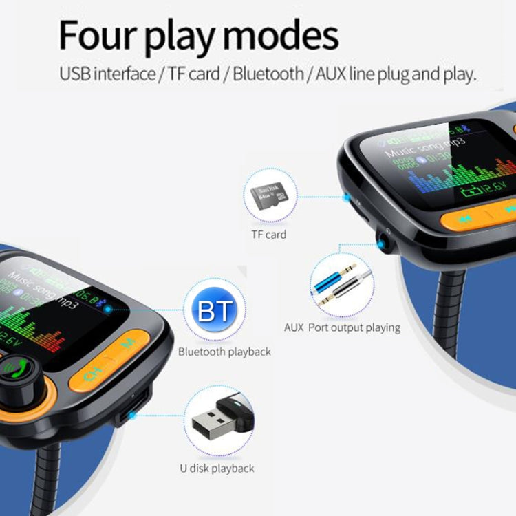 1.77 Color Screen Car MP3 Bluetooth Player FM Transmitter QC3.0 Fast Charger