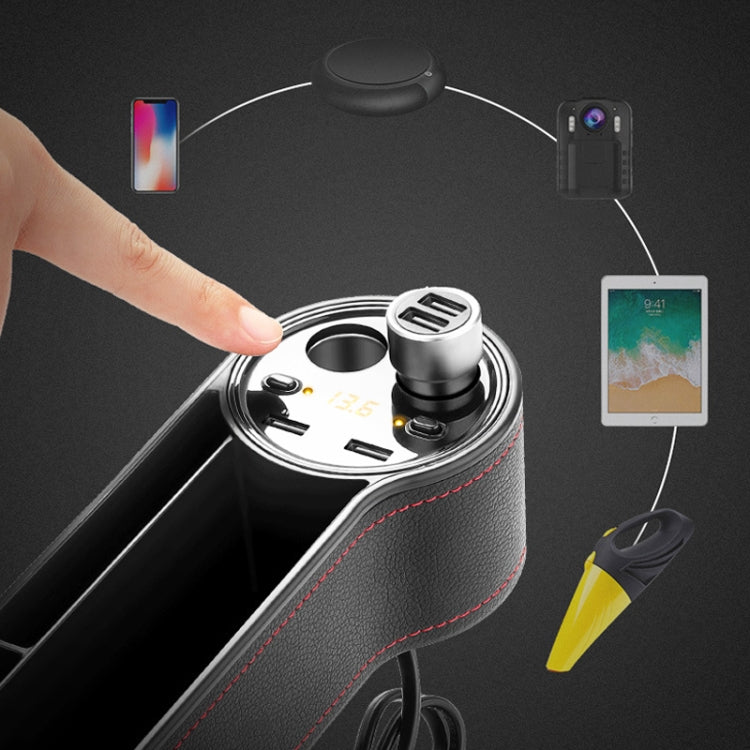 Car Multi-functional Console PU Leather Box Cigarette Lighter Charging Pocket Cup Holder Seat Gap Side Storage Box