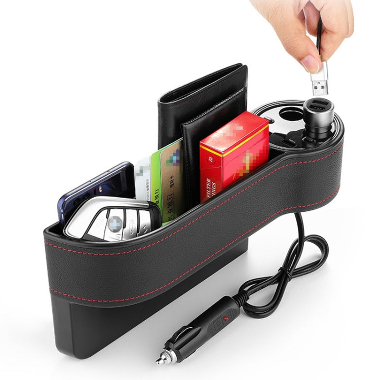 Car Multi-functional Console PU Leather Box Cigarette Lighter Charging Pocket Cup Holder Seat Gap Side Storage Box