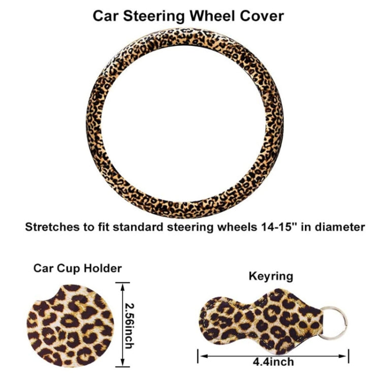 4 in 1 Universal Car Leopard Steering Wheel Cover + Keychain Cover
