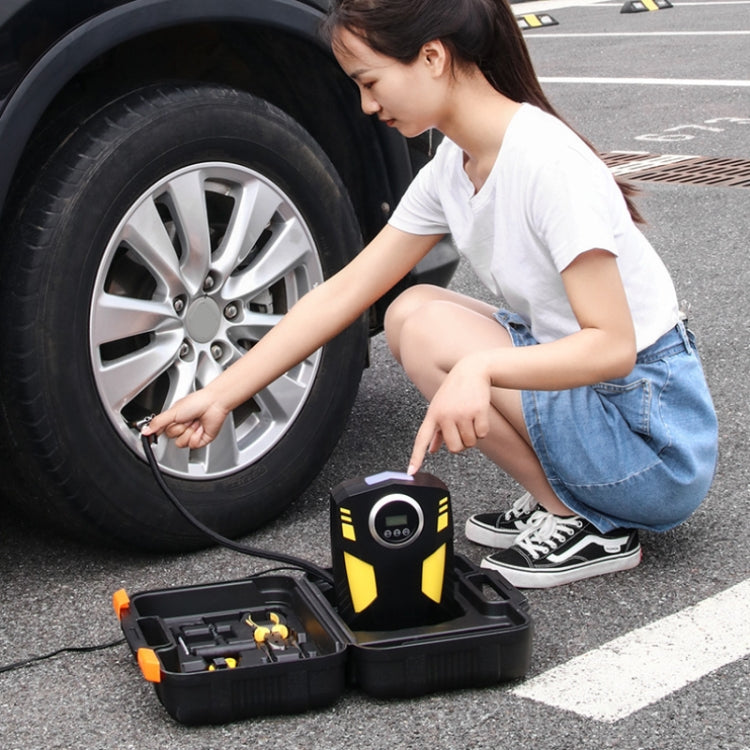 Car 12V Portable Inflatable Cylinder Pedal Digital Display Air Pump with Light & Tool Box