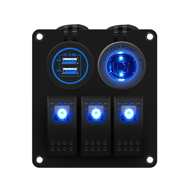 Multi-functional Combination Switch Panel 12V / 24V 3 Way Switches + Dual USB Charger for Car RV Marine Boat