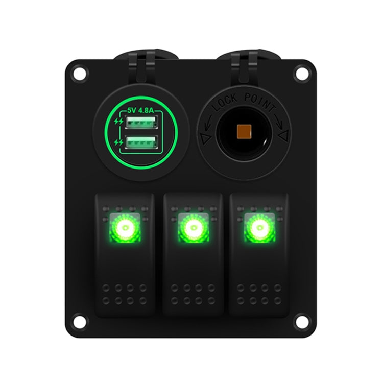 Multi-functional Combination Switch Panel 12V / 24V 3 Way Switches + Dual USB Charger for Car RV Marine Boat