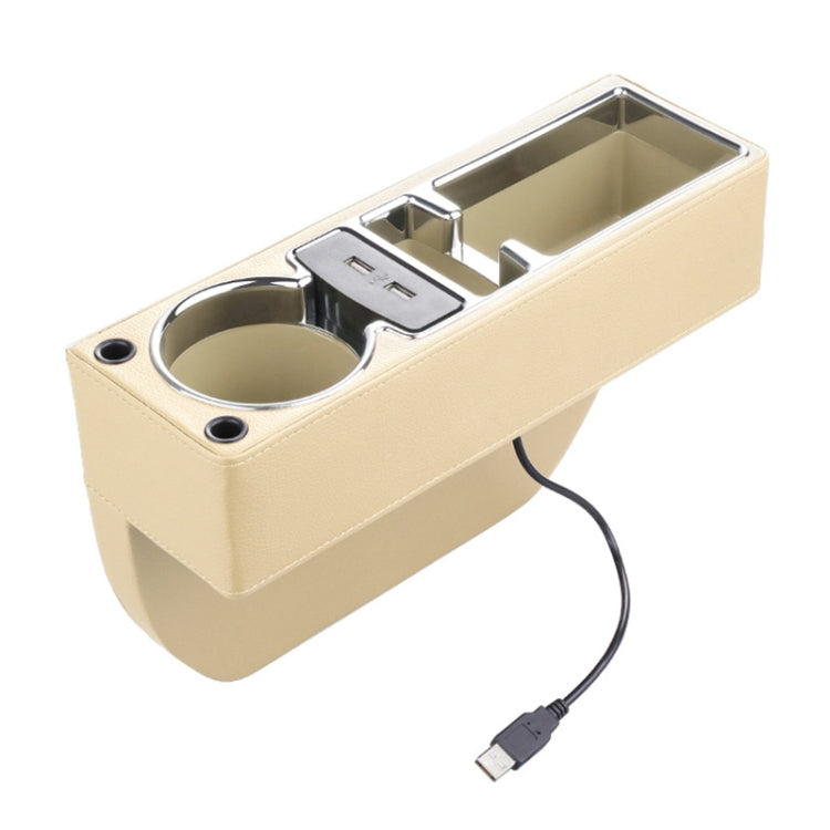 Car Multi-functional Dual USB Console PU Leather Box Cup Holder Seat Gap Side Storage Box