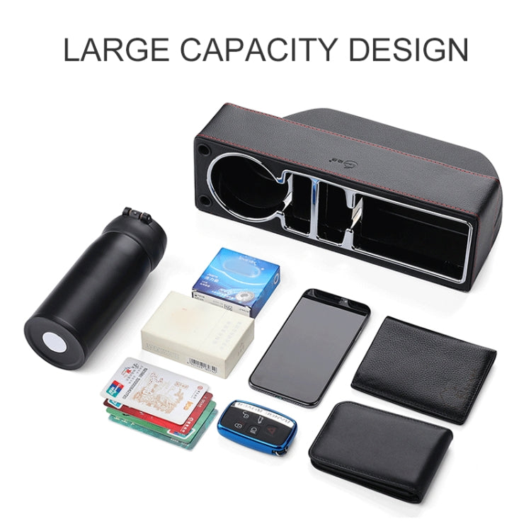 Car Multi-functional Dual USB Console PU Leather Box Cup Holder Seat Gap Side Storage Box