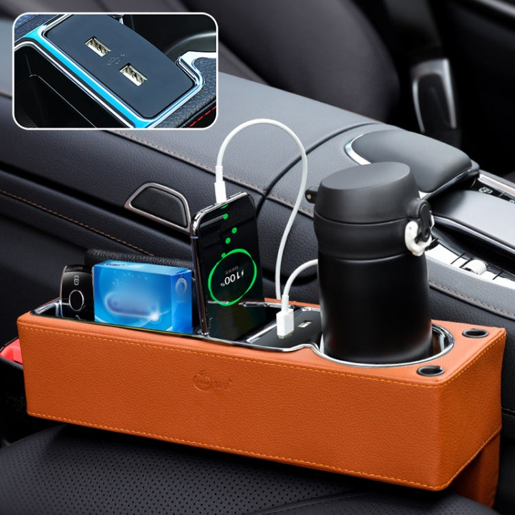 Car Multi-functional Dual USB Console PU Leather Box Cup Holder Seat Gap Side Storage Box