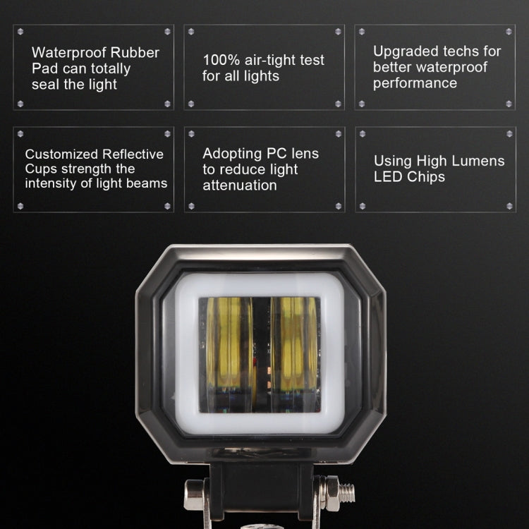 2 PCS 3 inch 27W 2500LM 6000K DC 10-80V IP68 Motorcycles Square Shape LED Spotlight Angel Eye Work Lights
