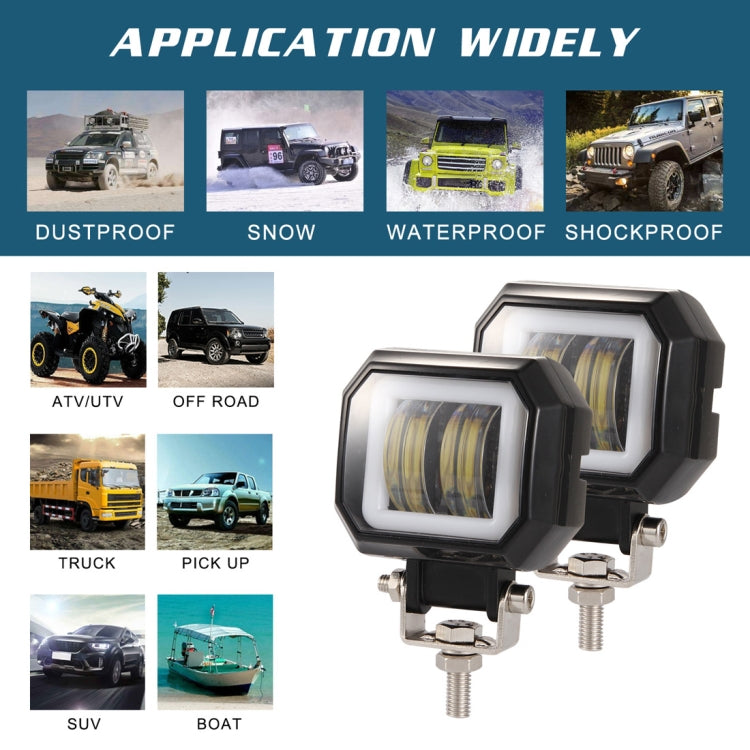 2 PCS 3 inch 27W 2500LM 6000K DC 10-80V IP68 Motorcycles Square Shape LED Spotlight Angel Eye Work Lights