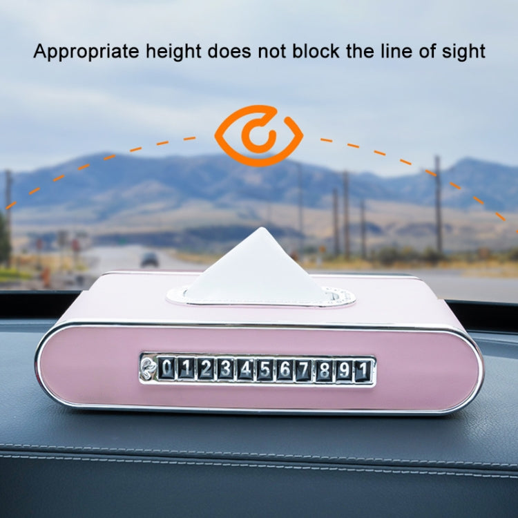 Car Dashboard Diamond Paper Towel Box with Temporary Parking Phone Number Card & Phone Holder
