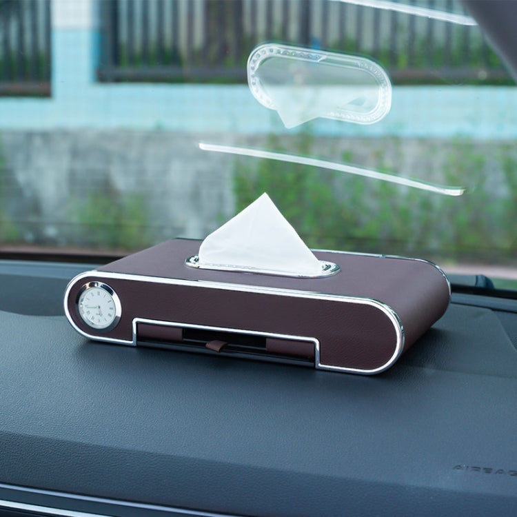 Car Dashboard Diamond Paper Towel Box with Temporary Parking Phone Number Card & Phone Holder & Clock