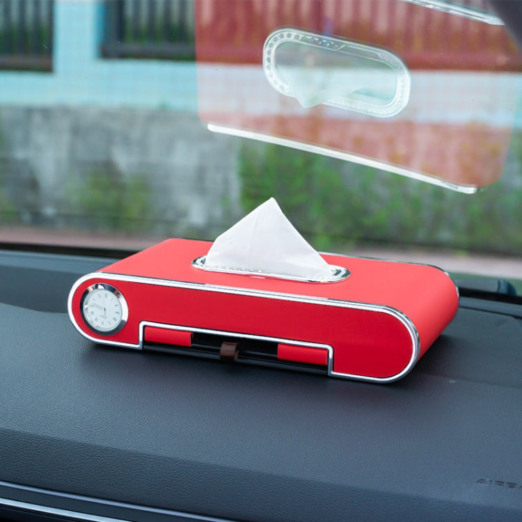 Car Dashboard Diamond Paper Towel Box with Temporary Parking Phone Number Card & Phone Holder & Clock