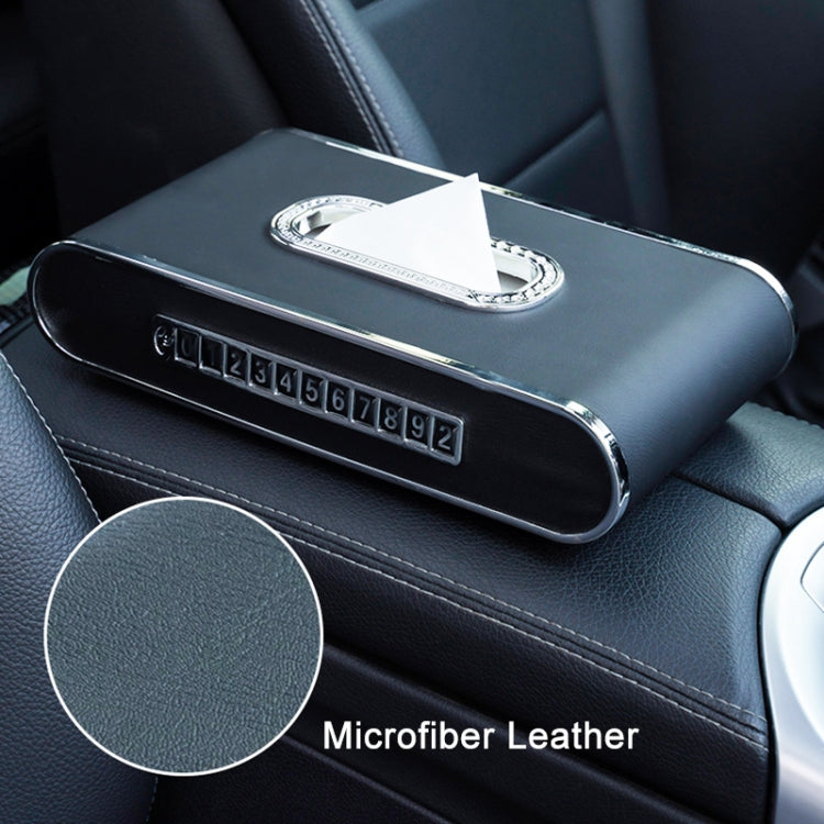 Car Dashboard Diamond Paper Towel Box with Temporary Parking Phone Number Card & Phone Holder & Clock