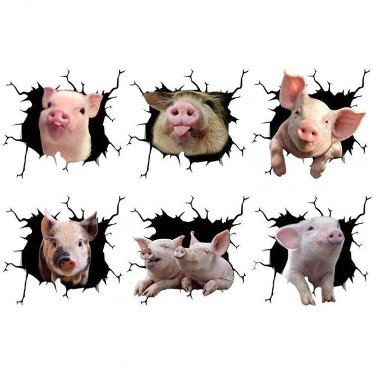 6 in 1 Creative Broken 3D Pig Car Stickers