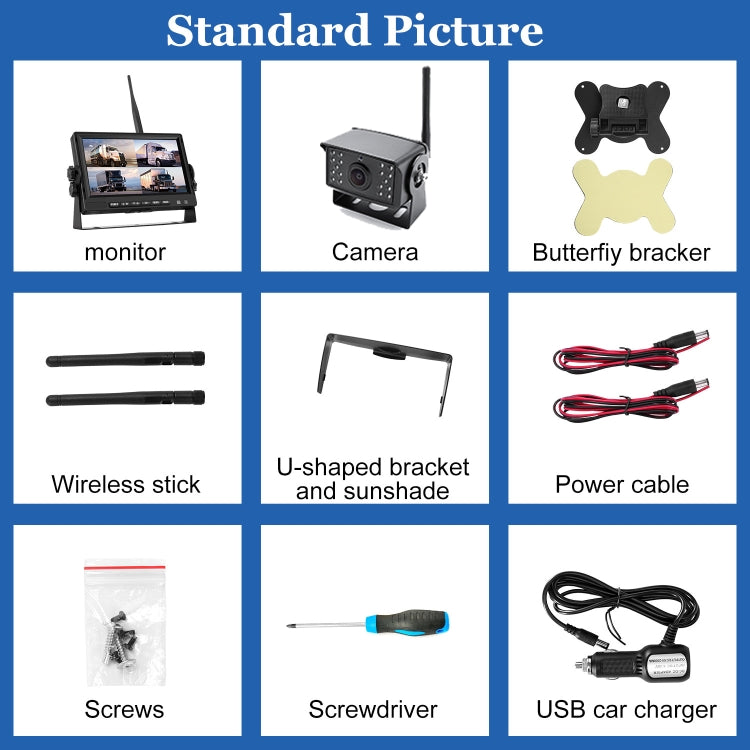 PZ710-W 7 inch Car Digital Wireless Rear-view Split-screen Monitor Single Record