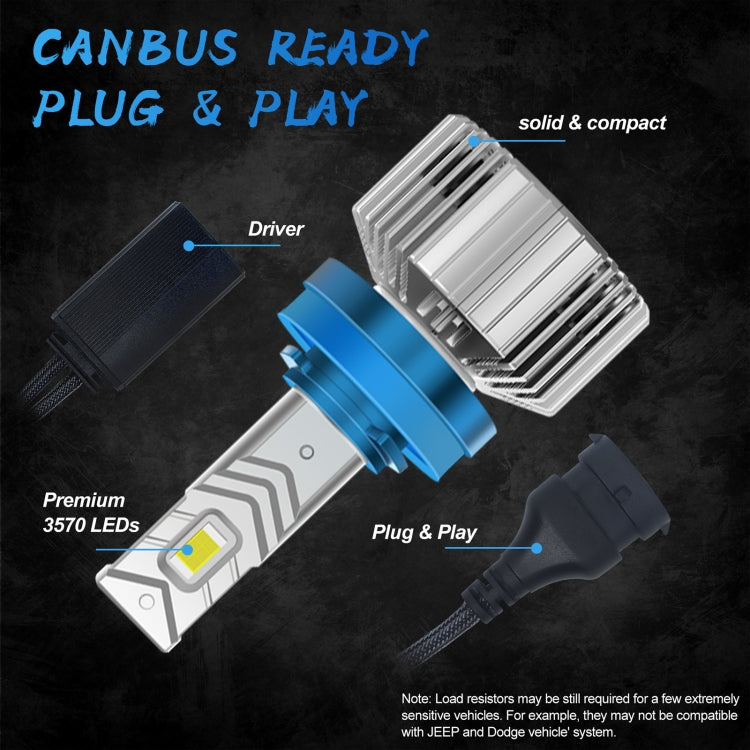 V68 2 PCS H11 DC12V / 30W / 6000K / 3500LM Waterproof Car LED Headlight