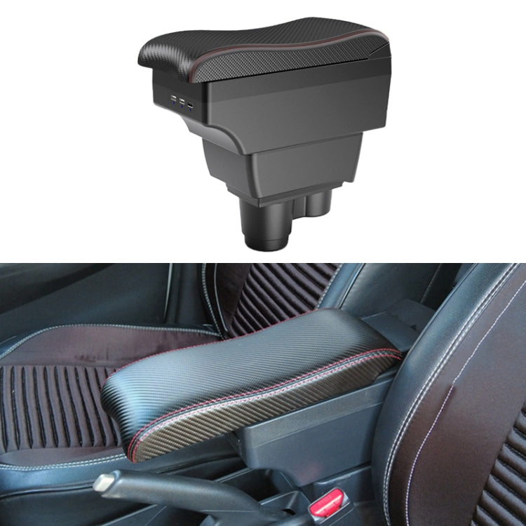 Car Center Armrest Box Curved Double Layer 7USB Carbon Fiber Leather Type for Renault Duster 2019