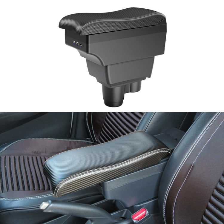 Car Center Armrest Box Curved Double Layer 7USB Carbon Fiber Leather Type for Renault Duster 2019