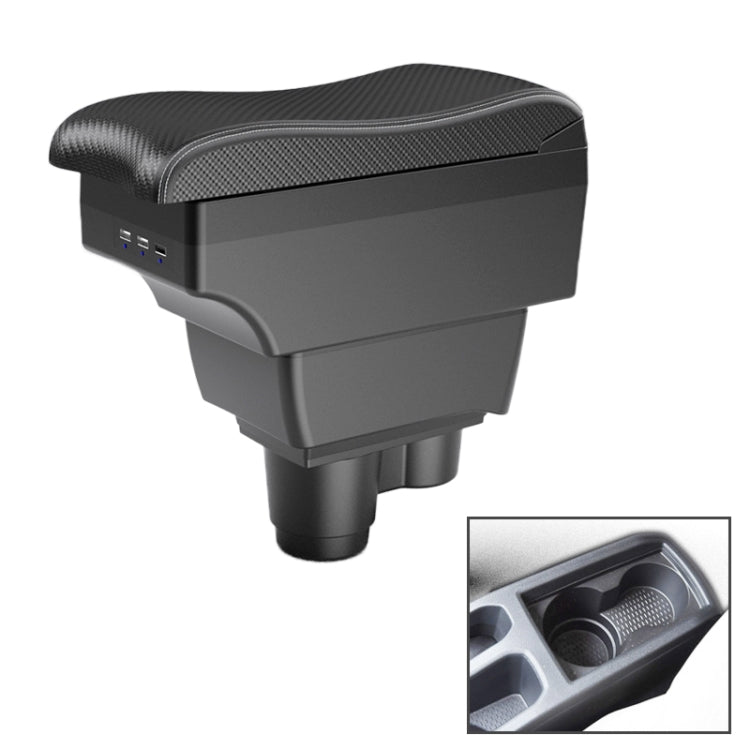 Car Center Armrest Box Curved Double Layer 7USB Carbon Fiber Leather Type for Renault Duster 2019