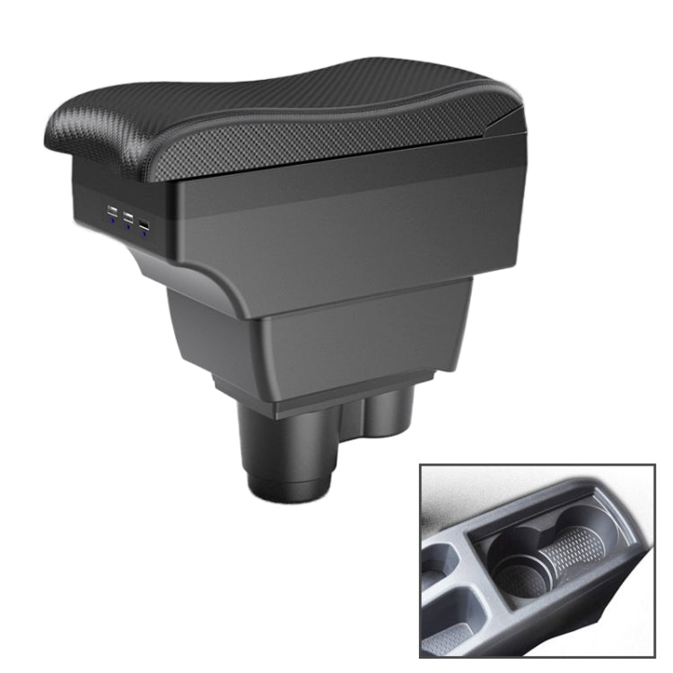 Car Center Armrest Box Curved Double Layer 7USB Carbon Fiber Leather Type for Renault Duster 2019