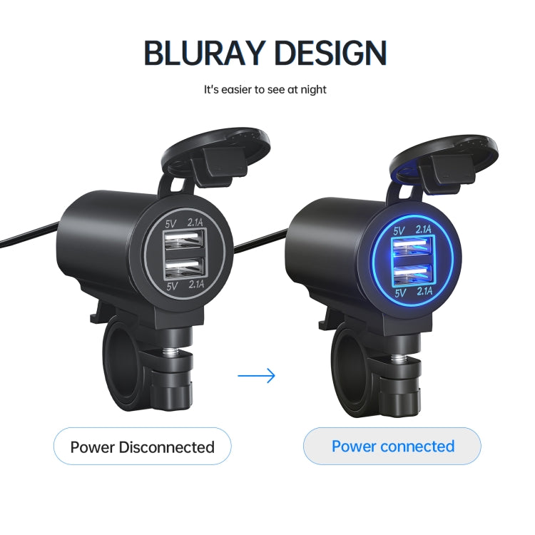 ZH-526I1 Car / Motorcycle 4.2A Dual USB Port Car Charger(Blue Light)