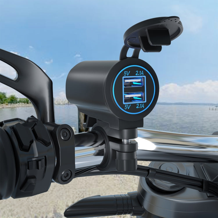 ZH-526I1 Car / Motorcycle 4.2A Dual USB Port Car Charger(Blue Light)