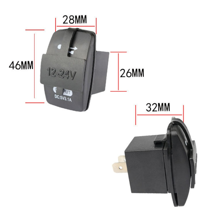 2 PCS Switch Type Dual USB 3.1A Car Charger 12-24V