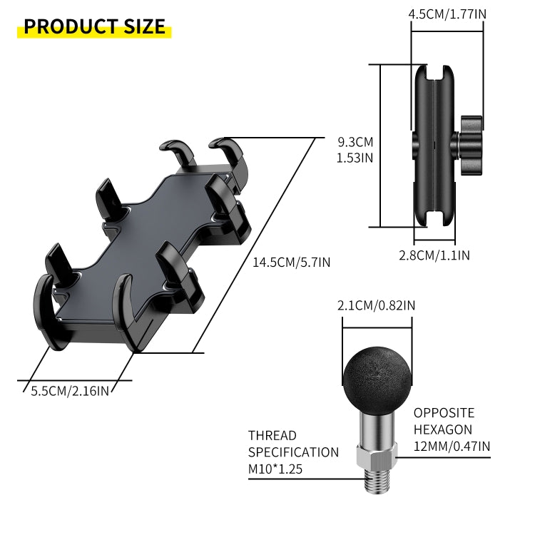 CS-1722A3 Motorcycle M10 Ball Joint Octopus Aluminum Alloy Phone Holder