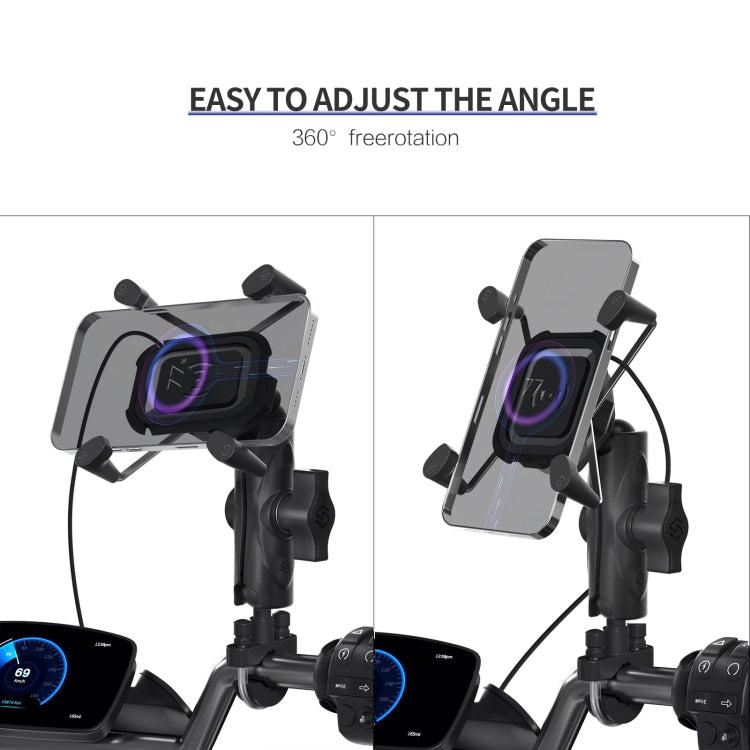ZH-1558A2 Motorcycle Handlebar X-shape Aluminum Alloy Qi Wireless Charging Phone Holder