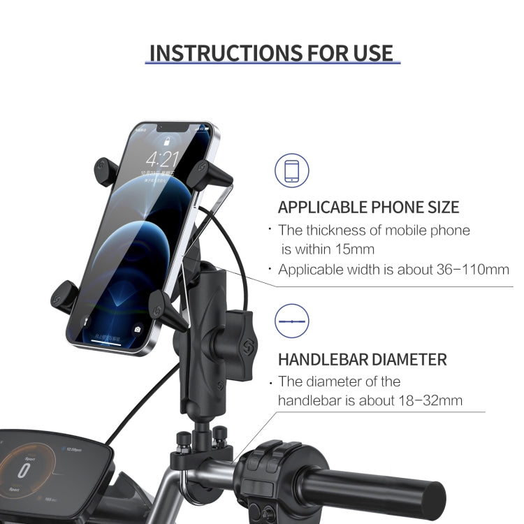 ZH-1558A2 Motorcycle Handlebar X-shape Aluminum Alloy Qi Wireless Charging Phone Holder