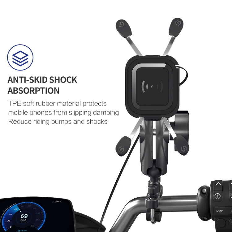 ZH-1558A2 Motorcycle Handlebar X-shape Aluminum Alloy Qi Wireless Charging Phone Holder