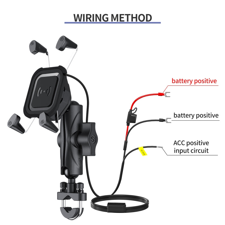 ZH-1558A2 Motorcycle Handlebar X-shape Aluminum Alloy Qi Wireless Charging Phone Holder