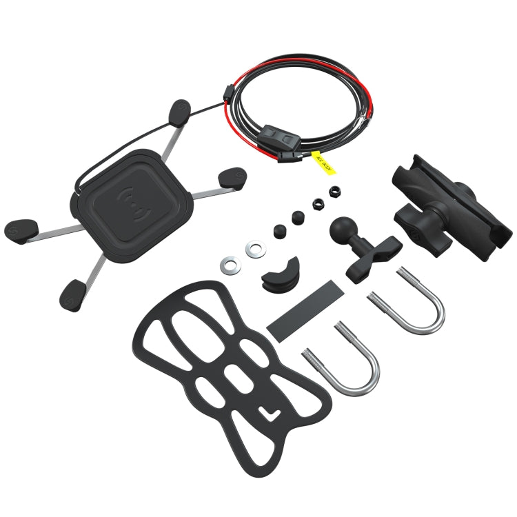 ZH-1558A2 Motorcycle Handlebar X-shape Aluminum Alloy Qi Wireless Charging Phone Holder