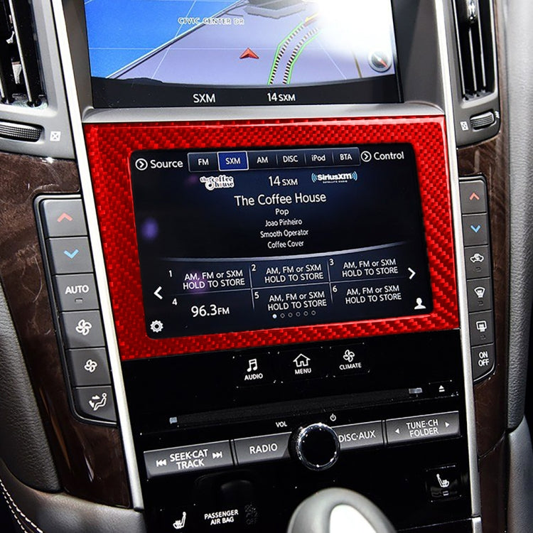 Car Carbon Fiber Navigation Frame Decorative Sticker for Infiniti Q50 2014-2020, Left and Right Drive(Red)