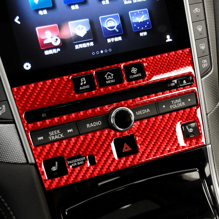 Car Carbon Fiber A Style CD Console Panel Decorative Sticker for Infiniti Q50 2014-2020, Left Drive(Red)