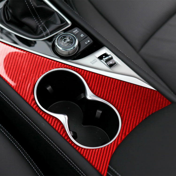 Car Carbon Fiber Water Cup Holder Panel Decorative Sticker for Infiniti Q50 2014-2020, Right Drive(Red)