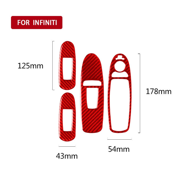 Car Carbon Fiber A Style Window Glass Lift Panel Decorative Sticker for Infiniti Q50 2014-2020, Right Drive (Red)