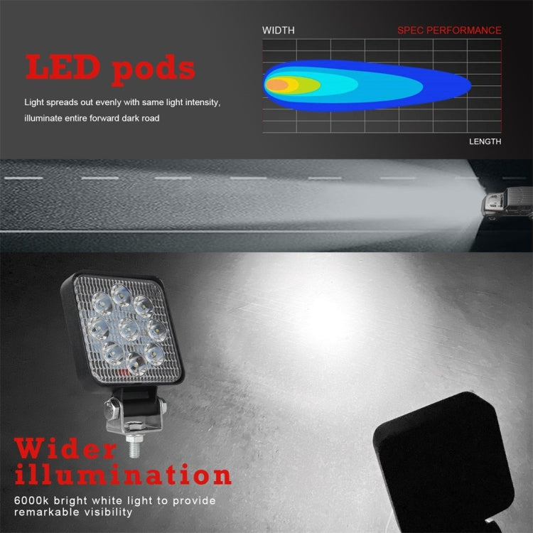 D0036 6.3W 10-30V DC 6000K 3 inch 9 LEDs Square Offroad Truck Car Driving Light Work Light Spotlight Fog Light
